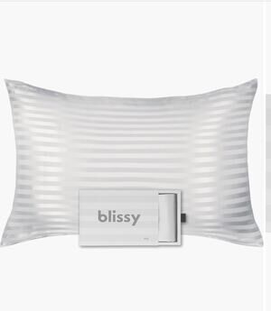 Blissy 22 Momme White Stripe Standard Silk Pillowcase Zipper Closure NIB